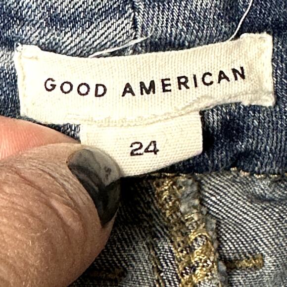 Good American Good Legs High Rise Ripped Skinny Crop Jeans in Blue261 Wm Sz 24 - Picture 7 of 11